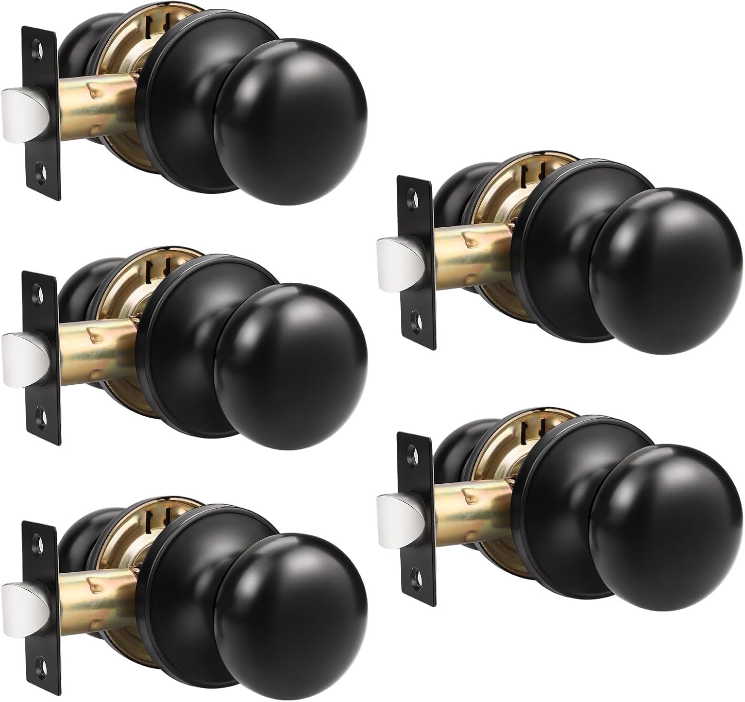 GOBEKOR 5 Pack Passage Door Knobs for Closet Door Knobs Interior Matte Black Keyless Door Knob with Lock Round Passage Knob