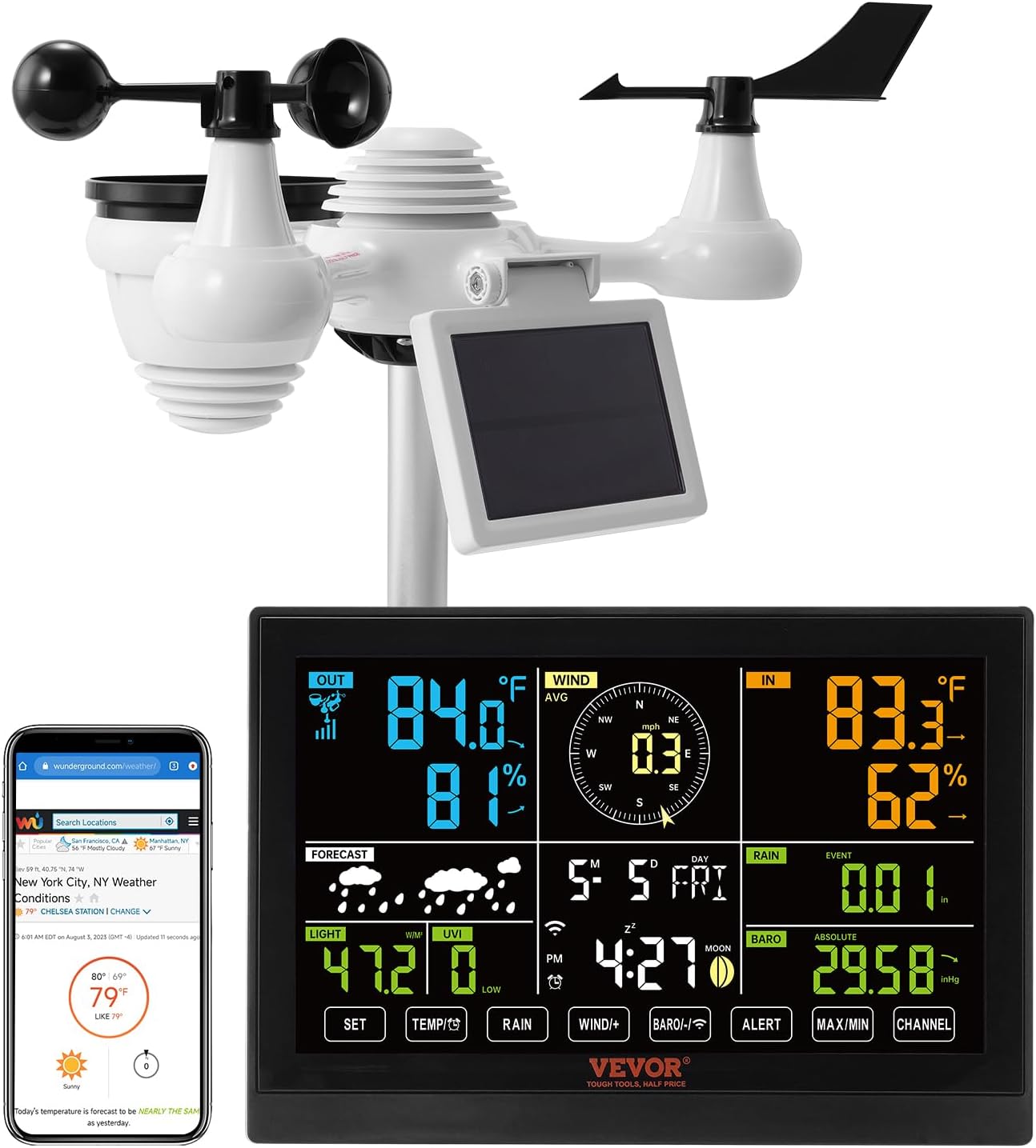 ECOWITT GW1101 WiFi Weather Station, WS69 Solar Powered 7in1 Outdoor