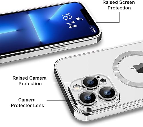 Miniatura 5 de Magsafe - Funda para iPhone 13 Pro, funda magnética transparente para teléfono con protector de pantalla y cubierta de cámara, funda galvanizada