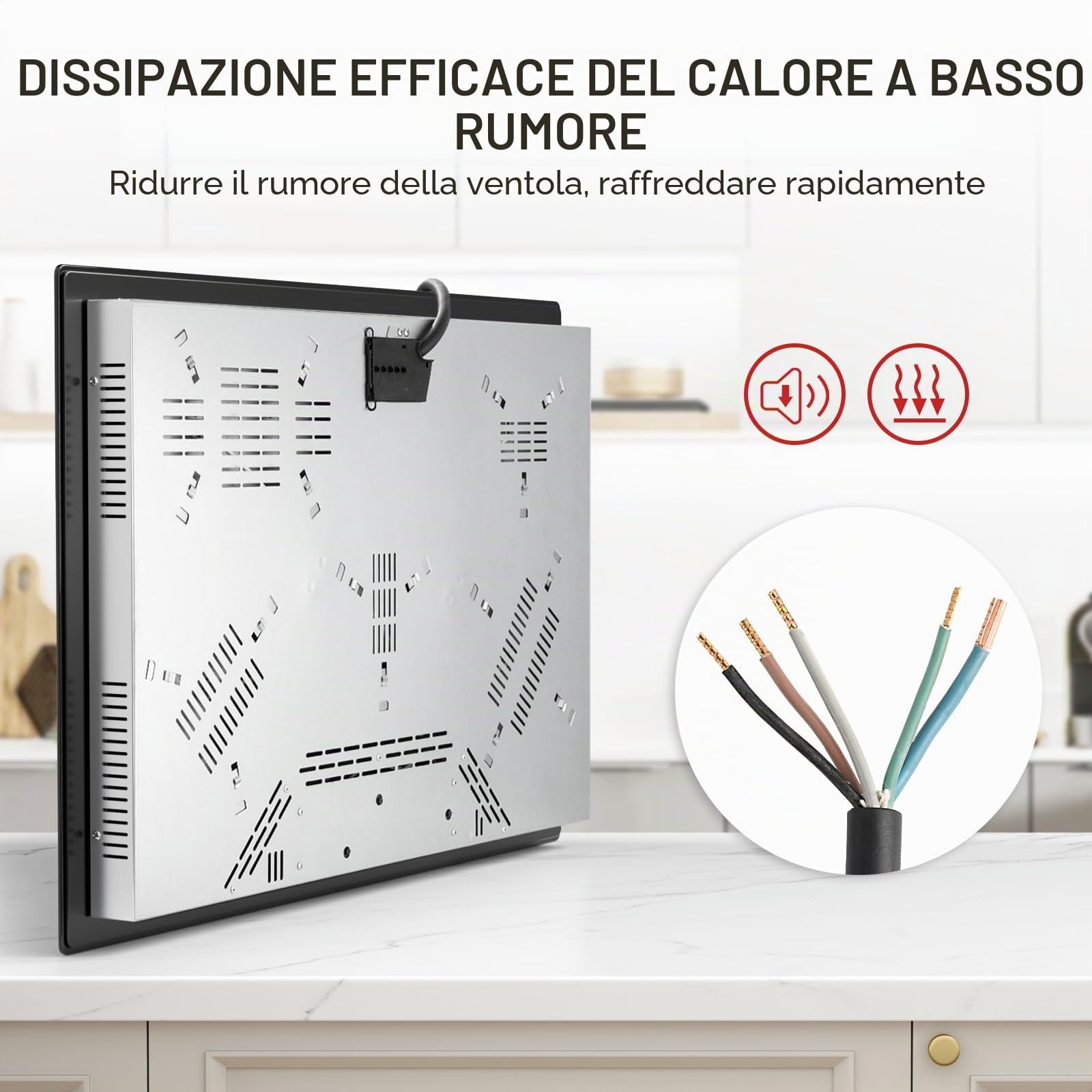 Piano Cottura in Vetroceramica 5 Fuochi, Piano Cottura Elettrico, 77cm, 8600W, 4 Zone di Cottura, 9 Livelli di Riscaldamento, Timer, Controllo Tocco, Sicurezza Bambini