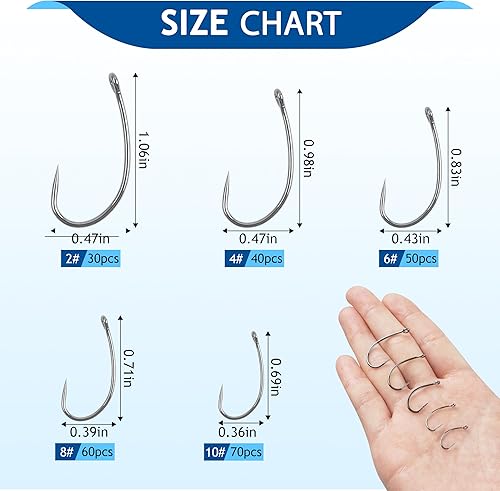 Miniatura 3 de Barbless Fishing Hooks, 50150pcs Carp Fishing Hooks Trout Hooks Circle Hooks Curve Shank Crank Fly Tying Hooks Carp Hair Fishing Bait Rigs for