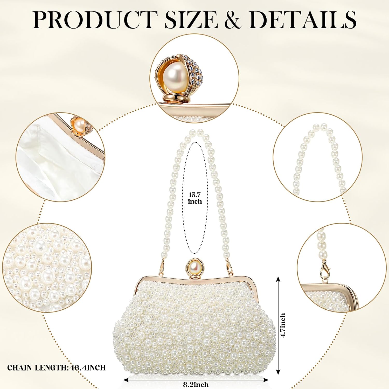 Tondiamo 4 Pcs 1920s Women Pearl Clutch Bag Pearl Necklace Earring Bracelet Set Evening Tea Party Accessory Jewelry Gift for Wedding Bridal Halloween - Image 2