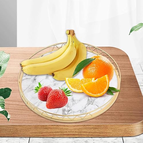 Miniatura 2 de Bandeja de servir con patrón de mármol, bandeja decorativa de tocador, platos redondos multiusos para cosméticos, bandeja organizadora de escritorio