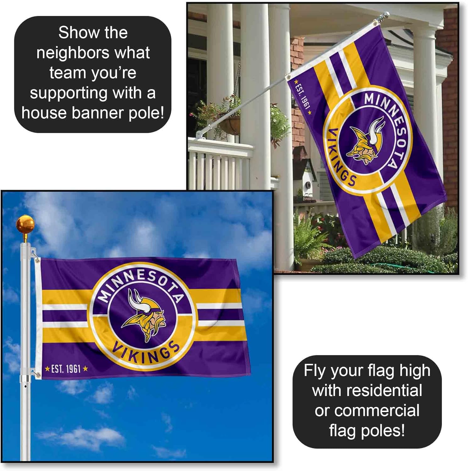 Minnesota Vikings Patch Button Circle Logo Flag Large 3x5 Banner