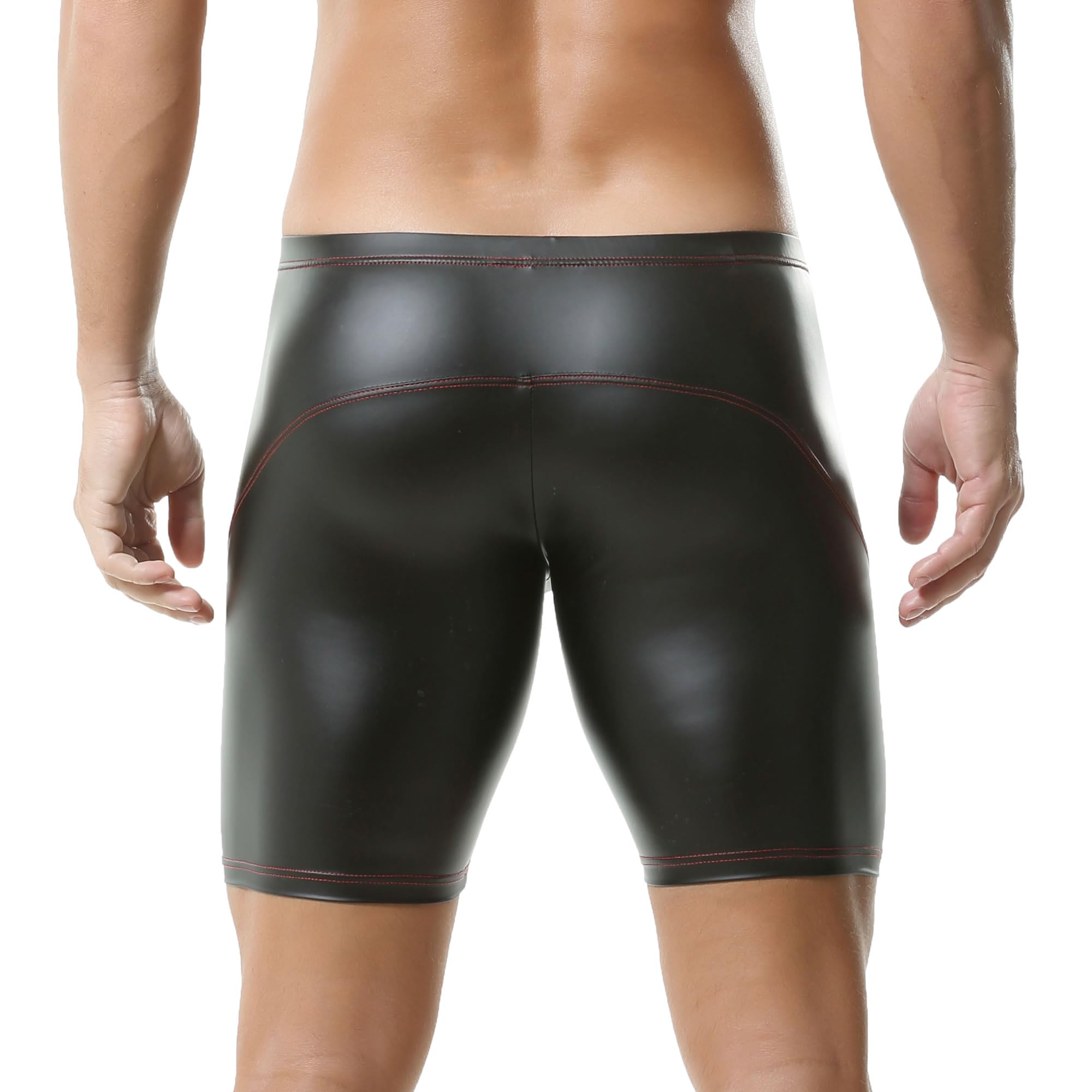 YUFEIDA Men's Wet Look Boxers Shorts Faux Leather Half Tights Leggings Swimwear Trunks Pants(XL)