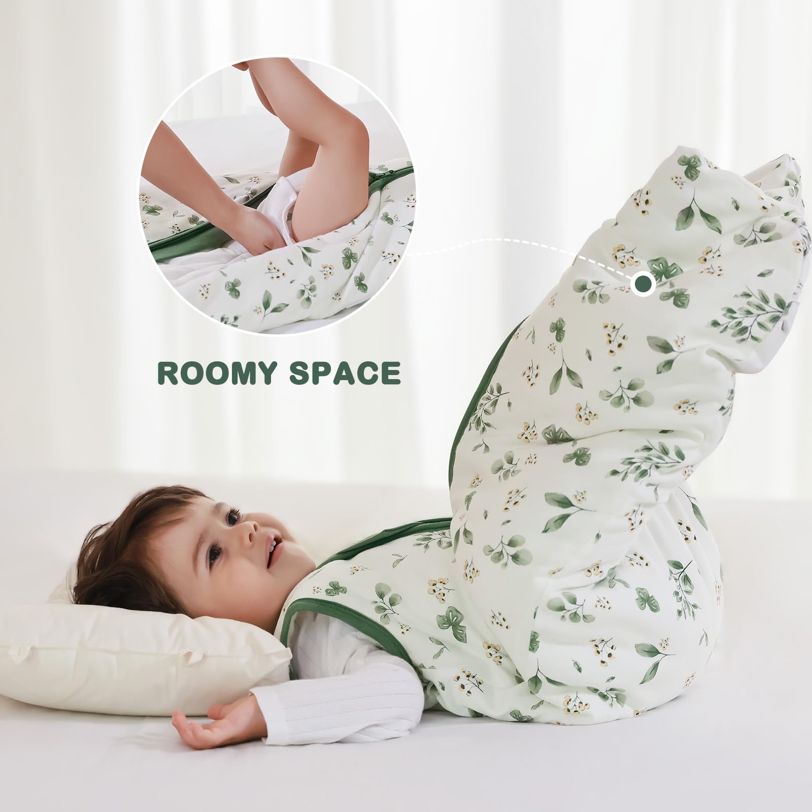 Mosebears Sacco nanna invernale per bambini, 2,5 tog, 100% cotone, per diverse misure dalla nascita all'età di 24 mesi(Plant,18-24 mesi)