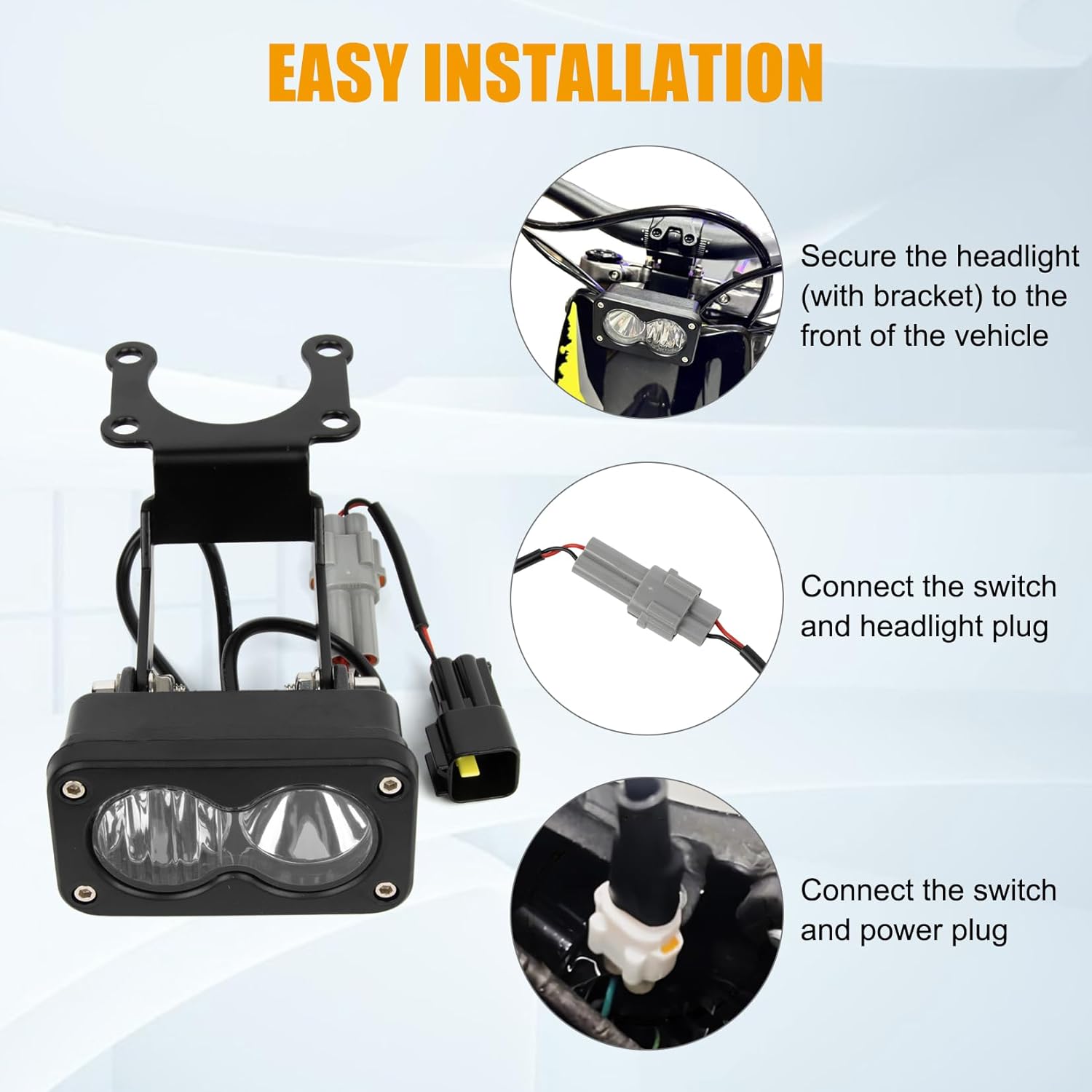 PSLER Upgrade Motorcycle Headlight Kit - with Adapter Harness & Bracket, for Talaria Sting R MX4 X3, Suron Segway X260 Ebike Light, 20W 6000-6500K Spot/Flood Light Pods Combo Kit, 3 Inch, White Light