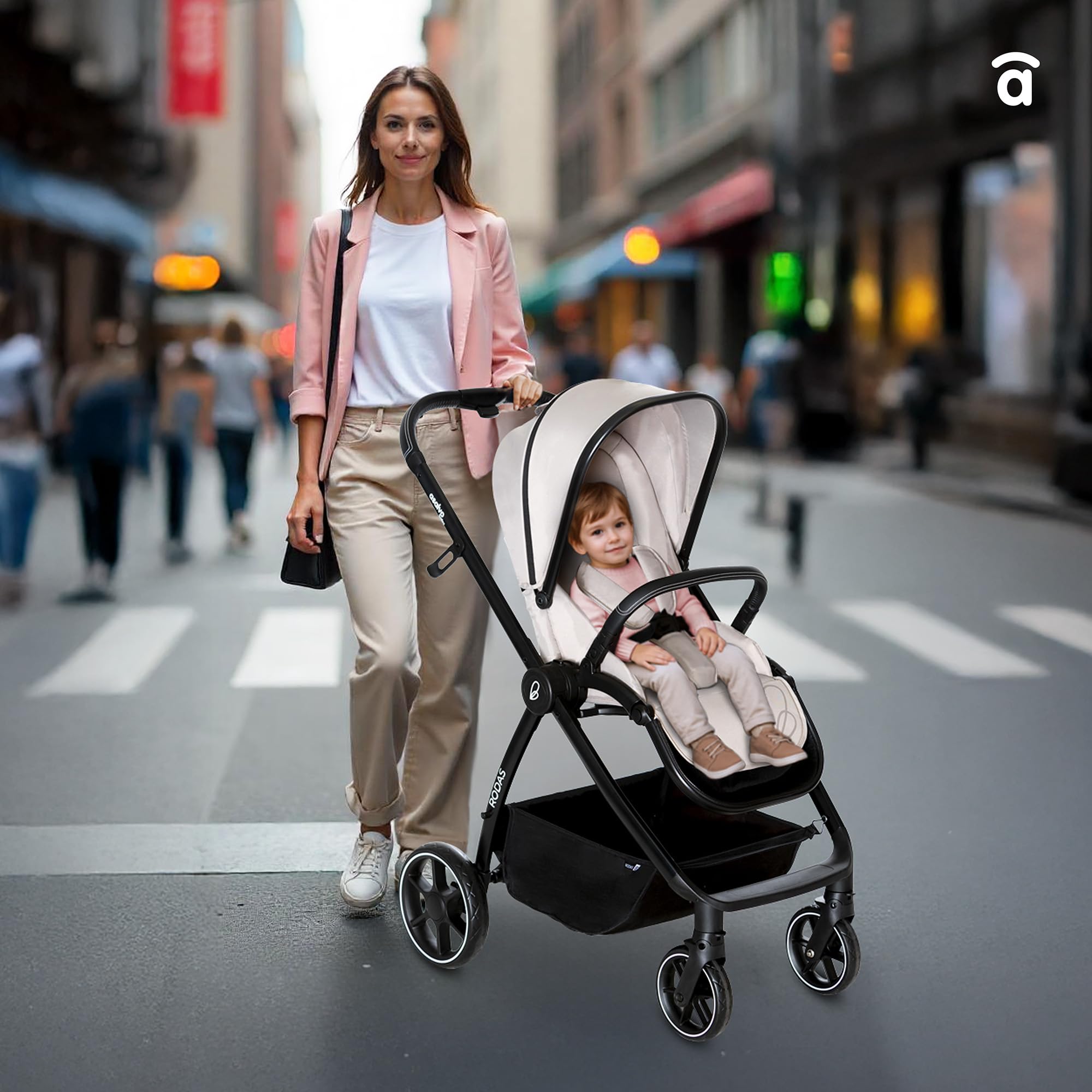 Asalvo RODAS Trío Convertible, 3 en 1, Silla de Paseo, Carrito de bebé, Silla de Auto, Confortable, Segura, Capota extensible, Suspensión en las Ruedas, Freno trasero, Carga Máxima 23 kg, Beige