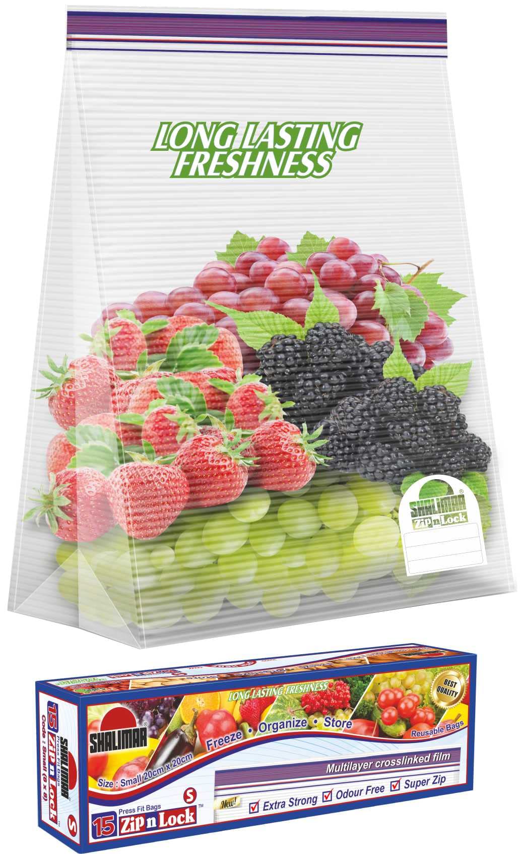 Shalimar Zip 'N' Lock Bag Press Fit ( Reusable ) size ( Small ) ZipLock Bag / Vegetable Bag / Freeze Bag / Multi-Purpose Storage Bag Pack of - 3 ( 45 Bags ) Color - Natural