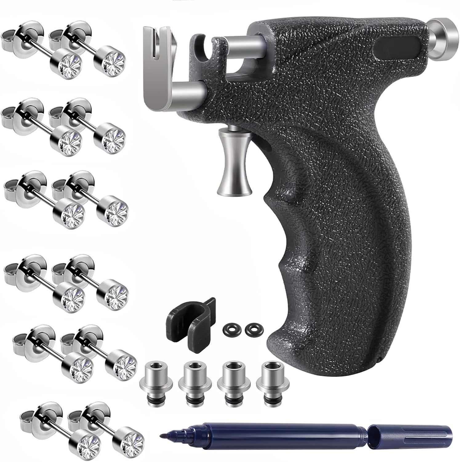 Professional Ear Piercing Gun Kit with 6 Pairs 361L Surgical Steel Earrings Steel Gun Stud Earrings for Body Nose for Home Use