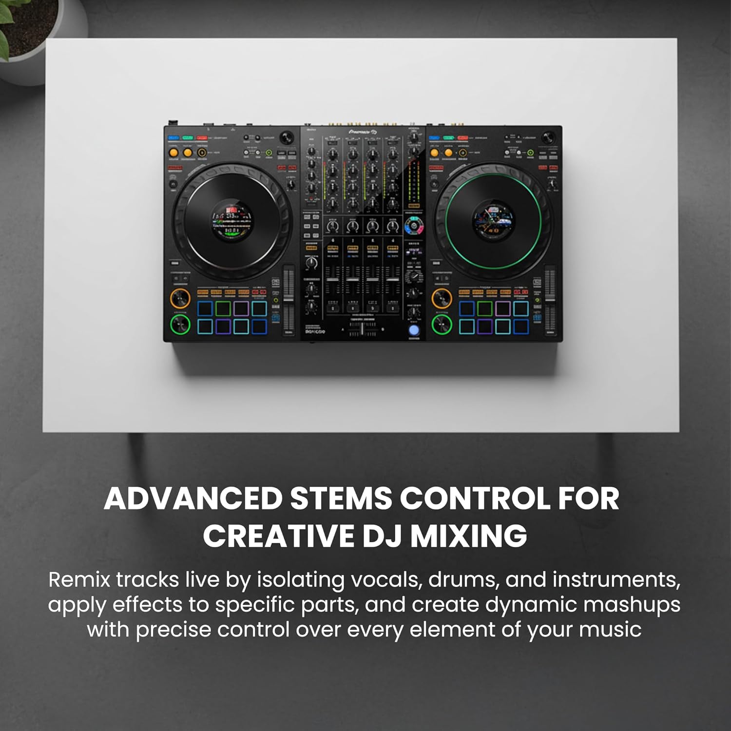 Pioneer DJ DDJ-FLX10 4-Channel Professional DJ Controller - Black Bundle with Laptop Stand, Headphones, and Austin Bazaar Polishing Cloth