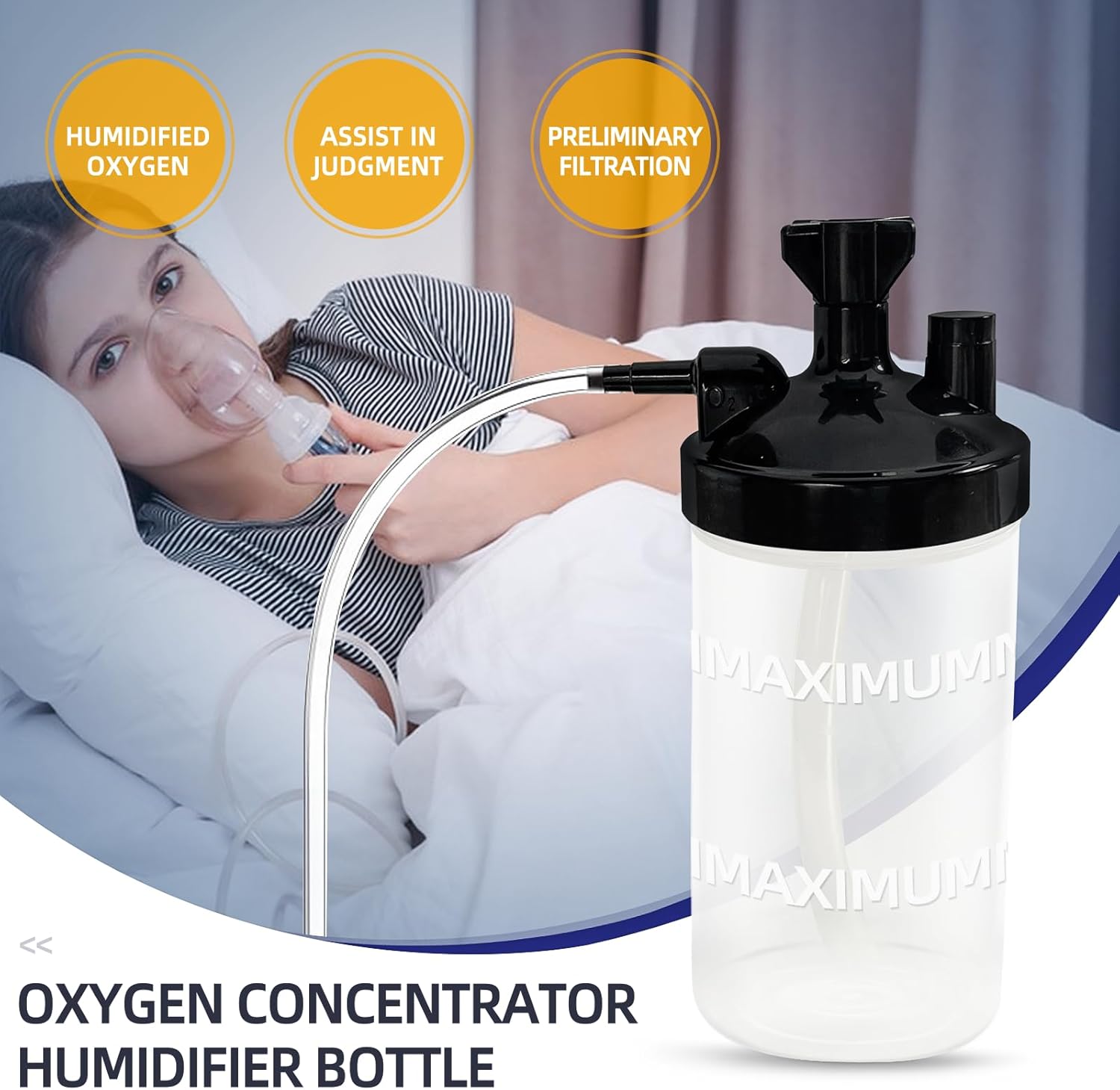 3-Pack Oxygen Humidifier Bottle with 12'' Adapter Tubing,Easy Install, Lightweight Portable