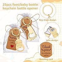 Vista 3 de 50 piezas de huella de bebé Keycahin abridor de biberones abrebotellas poppin botellas de baby shower recuerdos con tarjetas, carrito de bebé