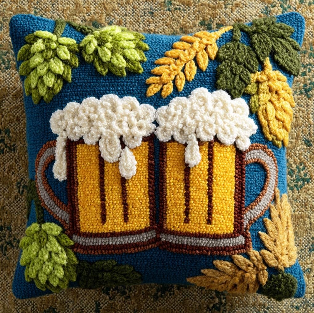 WallustrioaW DIY Latch Hook Kits 43x43cm,Beer Mug and Leaves