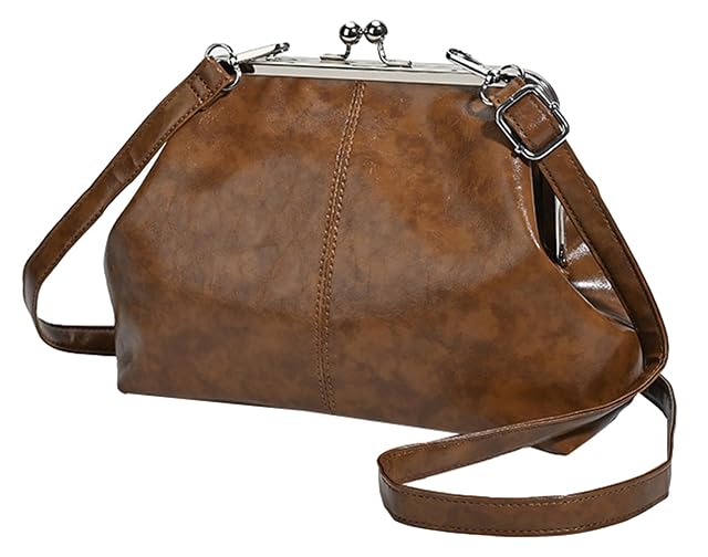 Kiss Lock Purses and Handbags Women Vintage Purse Solid Commuter Tote Bucket Bag Shoulder Crossbody Bag
