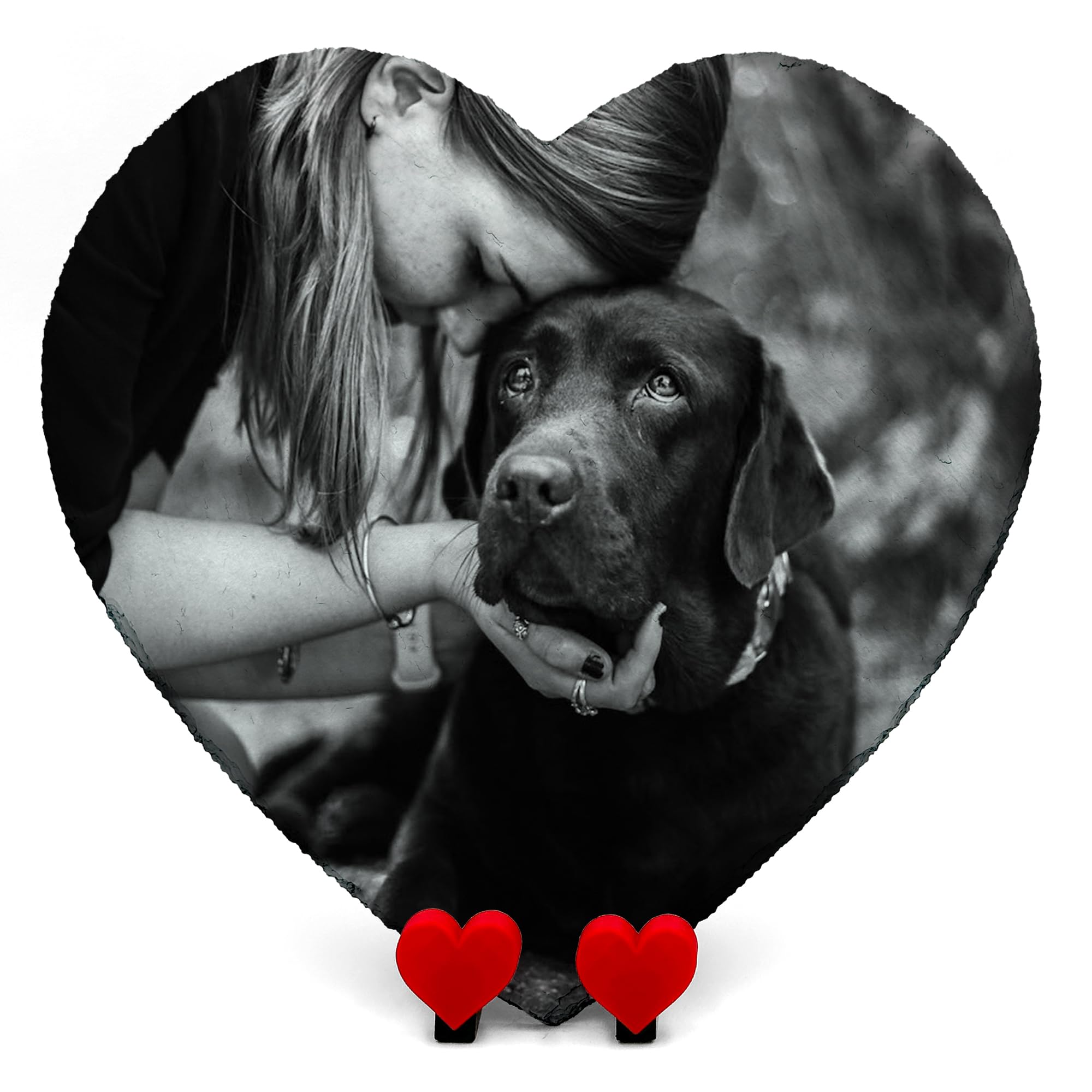 Personalised Custom Pet Memorial Heart Plaque Photo Text Name with Heart Display Stand Cat Dog Slate Stone Grave Marker | Full Print | Size 25x25 cm โ image 1