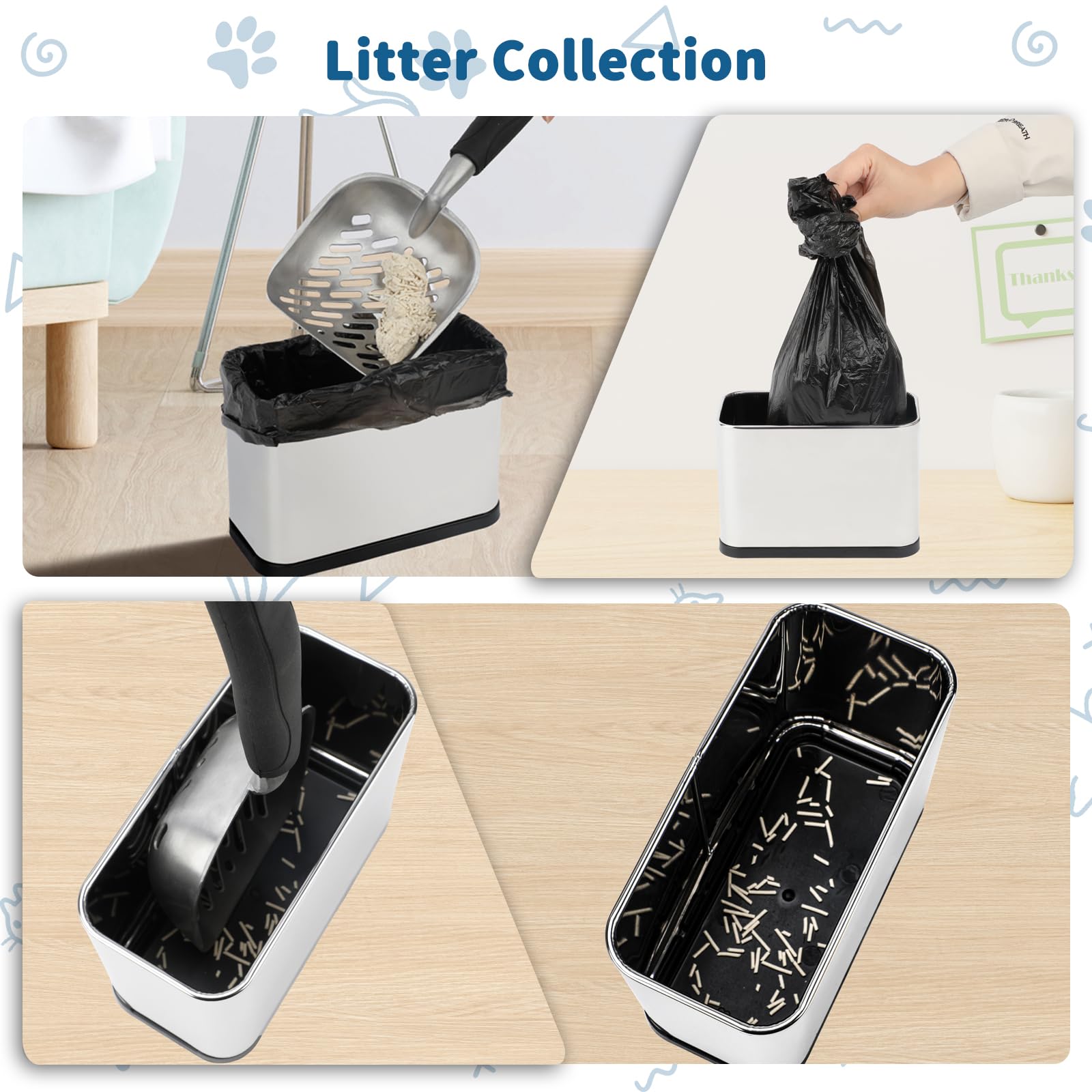 FHTONGE Stainless Steel Cat Litter Scoop Holder, Detachable Metal Cat Scooper Caddy, Universal Kitty Pooper Stand Trash Can Container for Most Pet Poop Shovels, Kitten Waste Scoops Storage Box - image 5