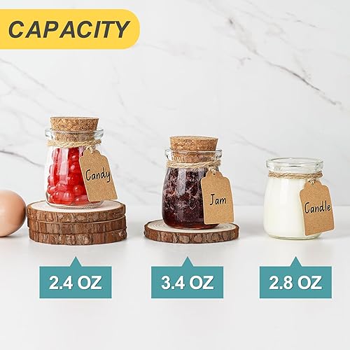 Miniatura 7 de Paquete de 40 tarros de vidrio con tapa de corcho, botellas de vidrio pequeñas de 3.4 onzas para recuerdos de boda, baby shower, recuerdo de fiesta,