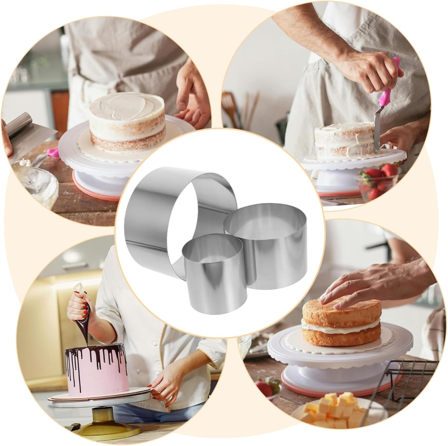 3pcs Round Stainless Steel Mousse Mold for Baking Cake Molds Decorating for Parties and Events