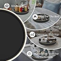 Vista 7 de MAONAME - Bandeja decorativa negra para mesa de café, moderna bandeja de servir redonda con asas, bandejas de té de plástico para estilo otomano