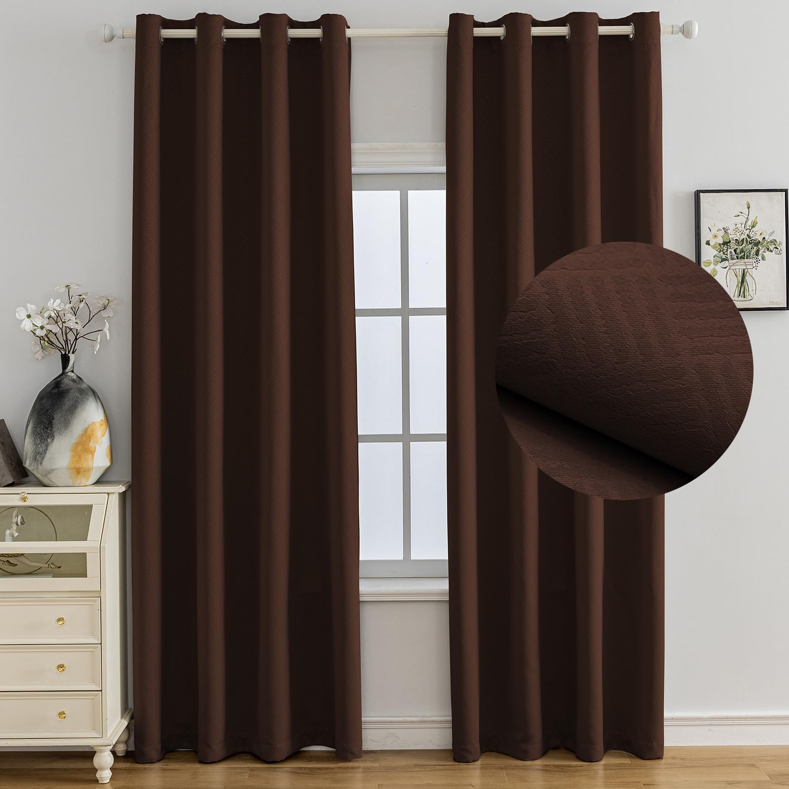 Ystyle Verdunklungsvorhänge 2er Set, Thermovorhang Gegen mit Ösen, 140x300 cm, Modern Gardinen Abdunkelnde Vorhänge Wohnzimmer Schlafzimmer, Schallschutz Vorhang, Caffè