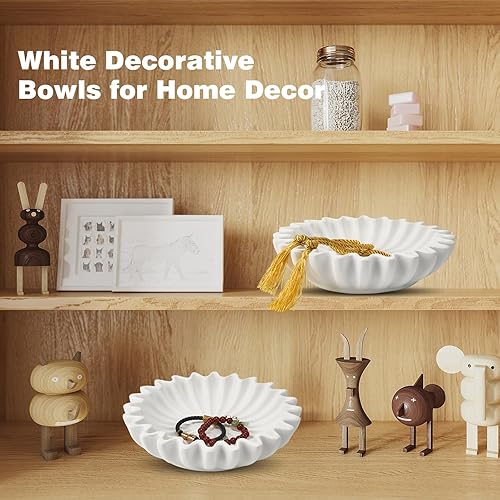 Miniatura 4 de SCHIV Cuenco decorativo de 5.9 pulgadas con volantes, cuenco festoneado de resina, bandejas decorativas, frutero para regalos de decoración del hogar