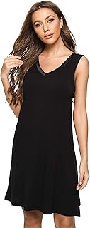 Womens Bamboo-Derived Viscose Nightgowns Soft Sleeveless V Neck Nightdress Lightweight Sleep Shirt S-4XP