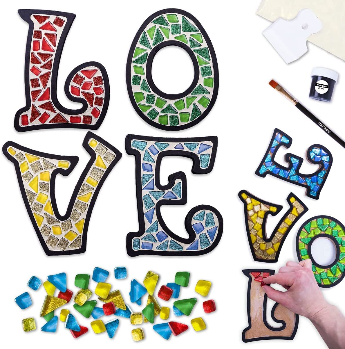 Kit de azulejos de mosaico de vidrio Love – Arte exclusivo DIY GlassCraft para adultos y adolescentes – Regalo creativo para los amantes de las manualidades – Mosaicos decoración del hogar