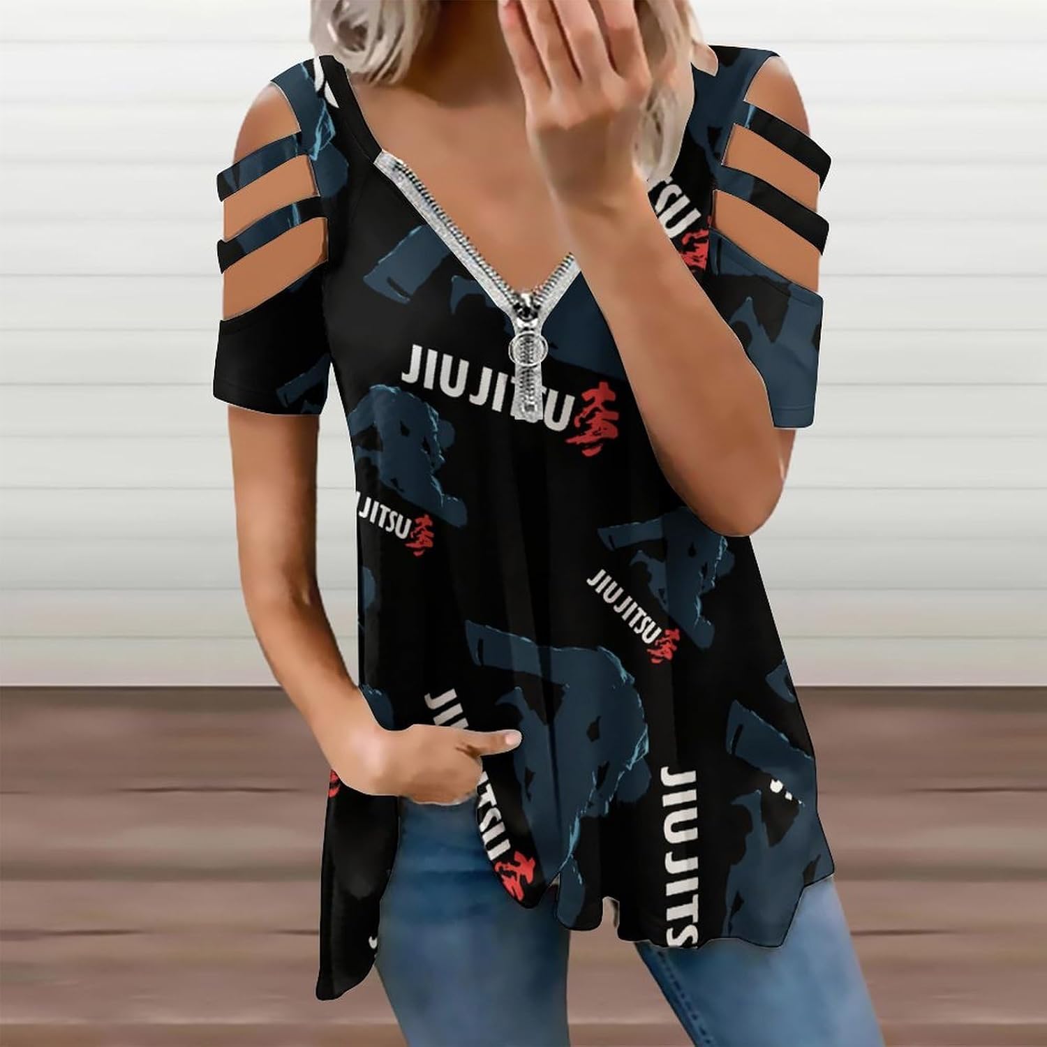 Brazilian Jiu Jitsu Women Cold Shoulder Tops Blouses Shirts 3XL