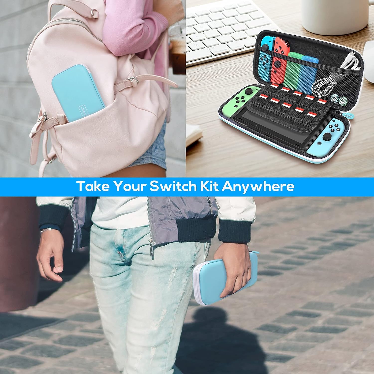 Accessories Bundle Compatible with Nintendo Switch - 12 in 1 Kits Compatible with Animal Crossing with Carrying Case, Screen Protector, Game Card Cases, Silicone Case and Thumb Grip Cap, Mint Green