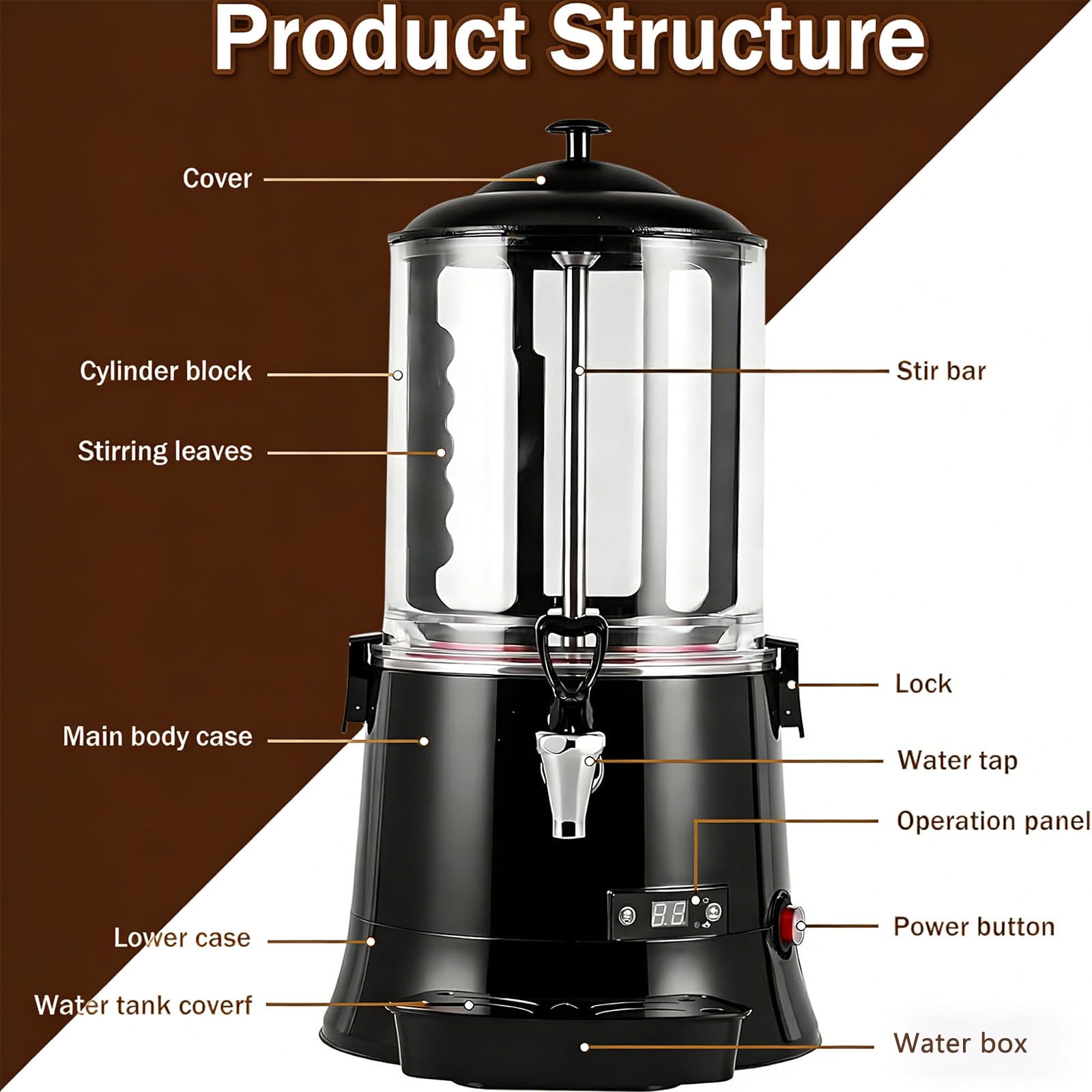Máquina Comercial para Calentar y Mezclar Chocolate, Calentador eléctrico de Bebidas para Leche, té y café. 10L