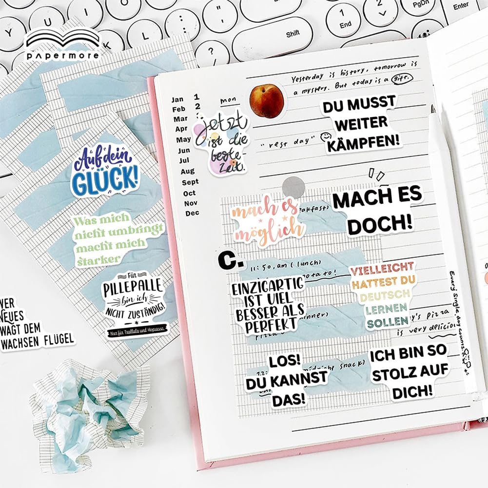 German Motivational Words Stickers |50Pcs Deutsch Inspirational Quotes Waterproof Vinyl Decals for Water Bottles Book Laptop Bicycle Luggage Cup Mobile Phone Skateboard - Image 5
