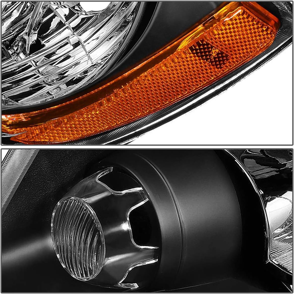 Headlights Assembly Pair for 2011 2012 2013 Jeep Grand Cherokee / 2011-2017 Jeep Compass Halogen Headlamps Head Lights Replacement Driver and Passenger Side,Black Housing Amber Reflector
