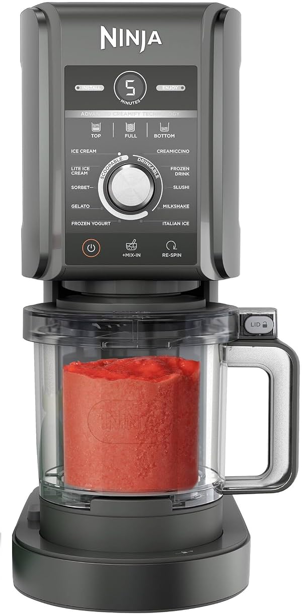 (Reacondicionado) Ninja NC501 CREAMi Deluxe 11 en 1 Máquina de Helados y Postres Congelados con 2 Envases XL Tamaño Familiar, Plata Oscuro