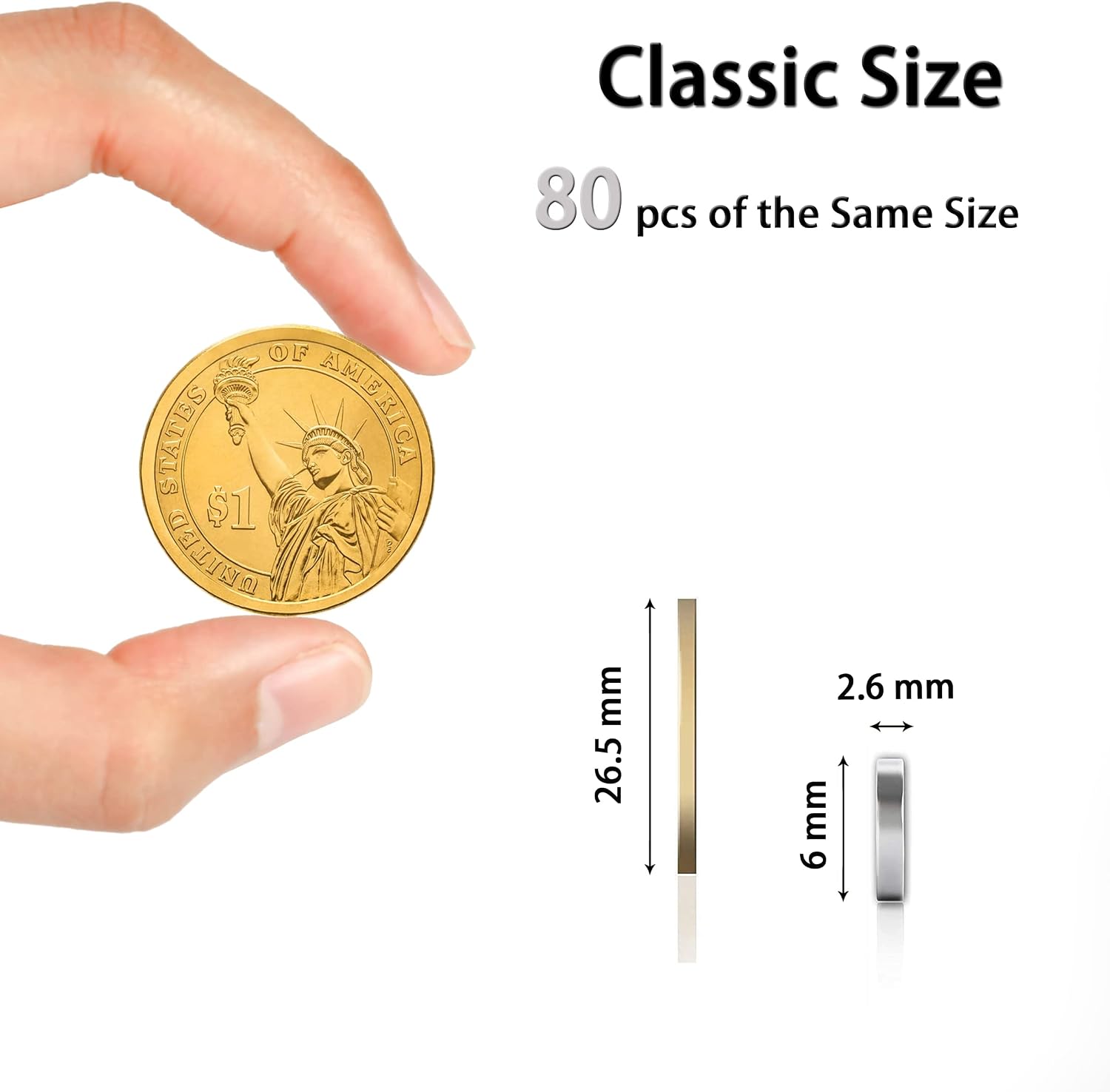 80 PCS Small Magnets Mini Refrigerator Magnets, Multi-Use Premium Magnets for Crafts，Fridge, Whiteboard, Home, Office and School (Silver)