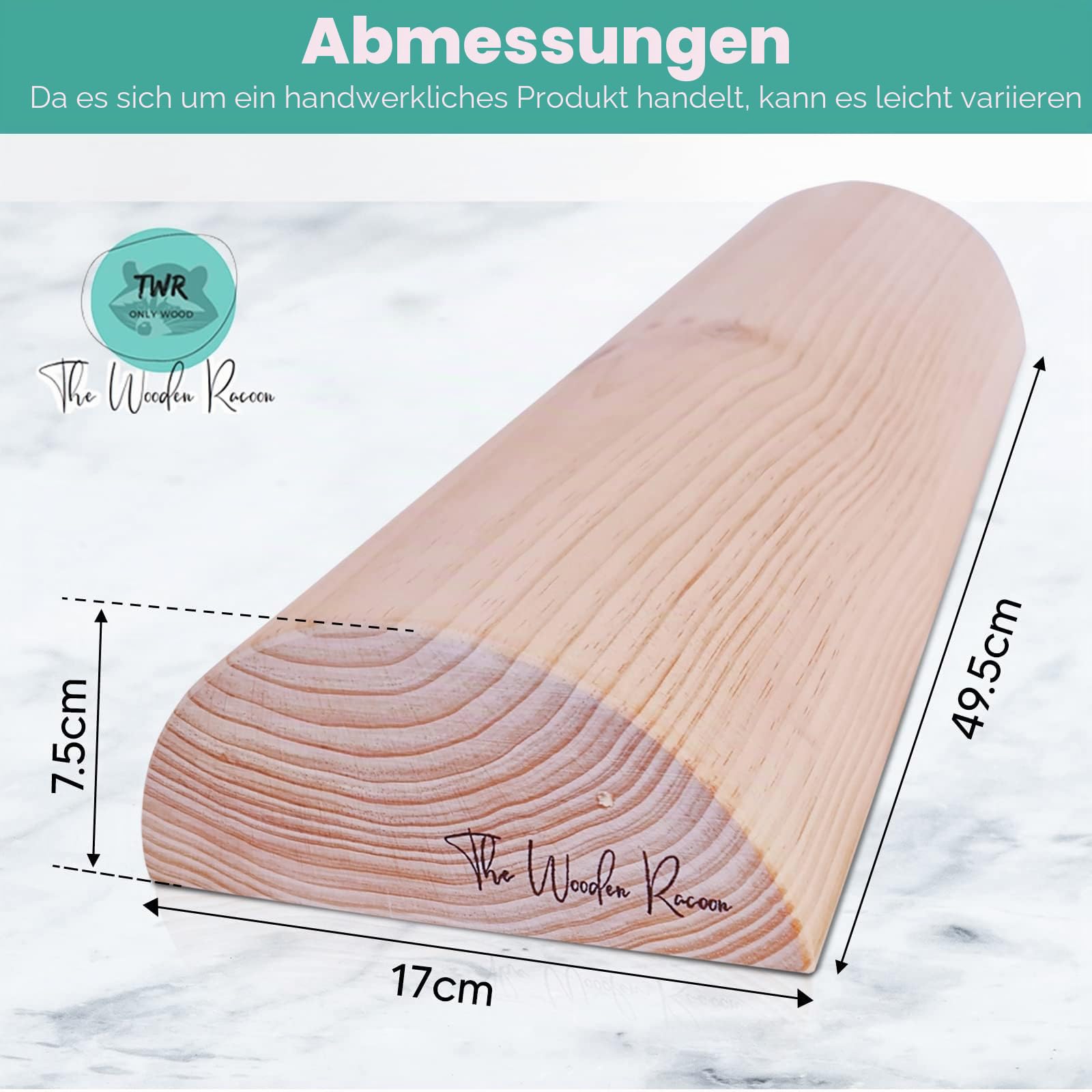 TWR ® - Propriozeptiver Stamm aus Holz mit Offiziellen Maßen (49,5 cm x 17 cm x 7,5 cm), hergestellt IN-House in Spanien. Beckenbodentrainer - Holzrolle - Propriozeptionsstamm - 5P Stamm