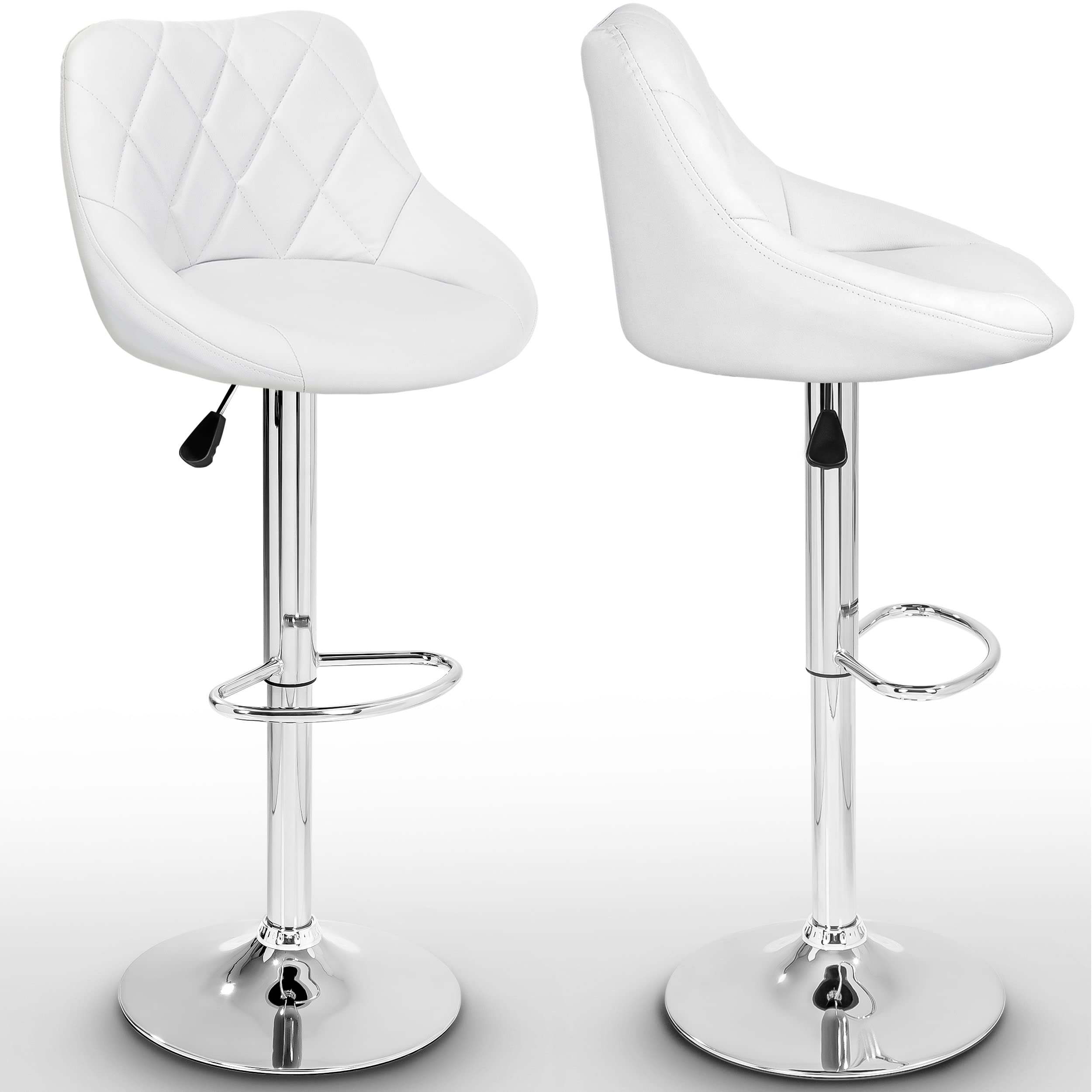 TRESKO® Set di 2 Sgabelli-Bar moderni, Sedia Bar, Sgabello Lounge con schienale, 10 colori diversi, cromato, rotazione libera a 360 °, la regolazione in altezza dei sedili 60,0-80,0 cm (2x bianco)