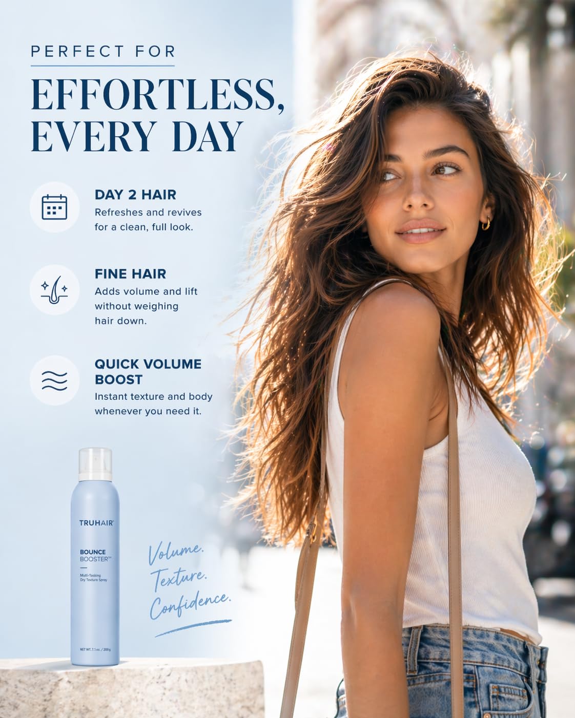 Truhair Bounce Booster Dry Texture Spray for Hair Volume - Lightweight & Non-Sticky - Adds Lift, Hold & Body - Texturizing Spray for Fine Hair - Oil Absorbing Zeolite, Cranberry & Proteins (7.1 oz)