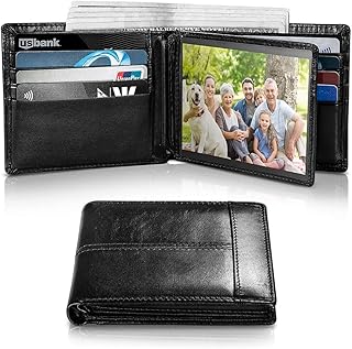 Mens Wallet RFID Genuine Leather Bifold Wallets For Men, ID Window 16 Card Holders Gift Box