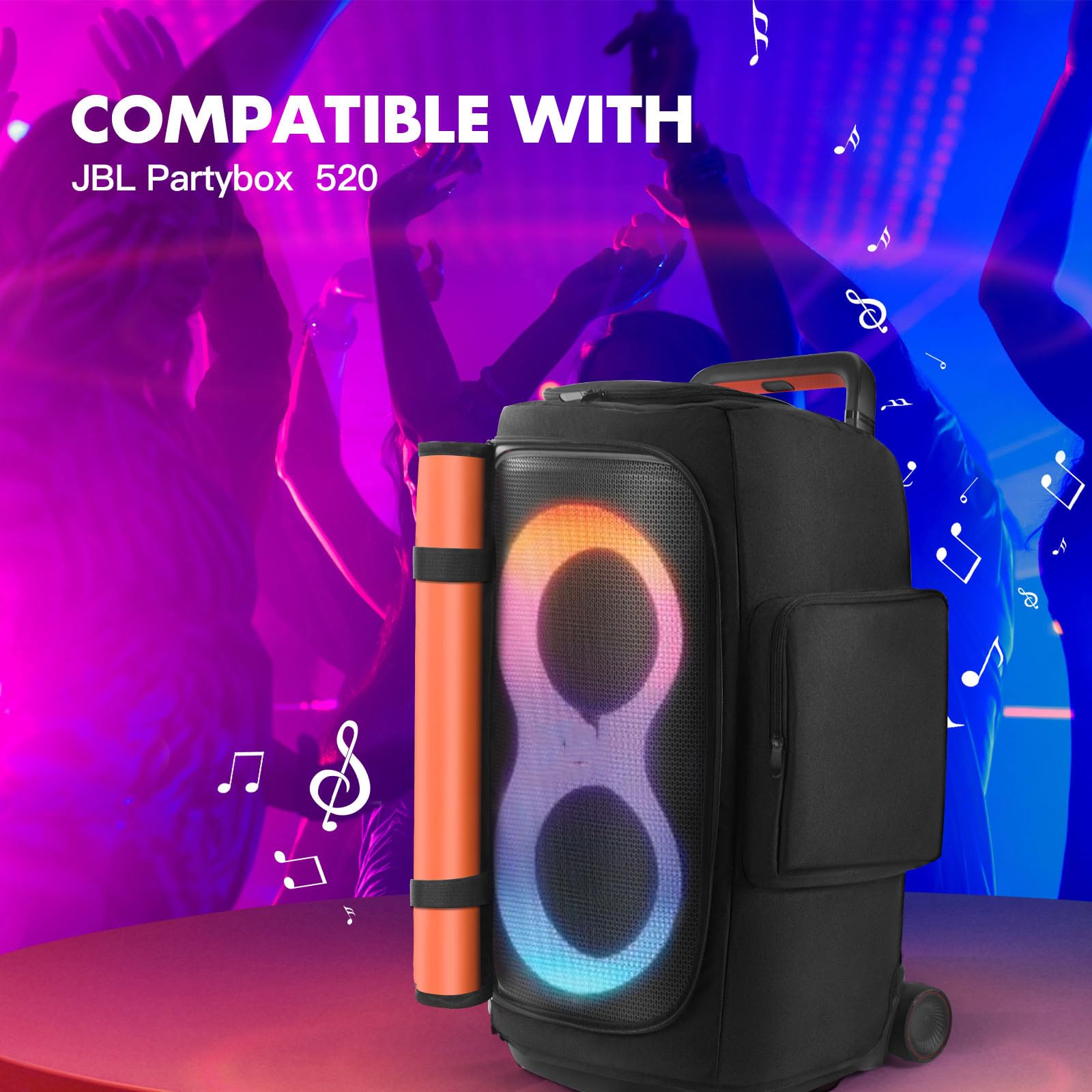 OURHZTB - Étui Pour Haut-parleur Compatible Avec JBL PartyBox 520, Sac De Rangement De Voyage Portable Et Doux, Avec Poches à Fenêtre à Fermeture éclair Pour Chargeur