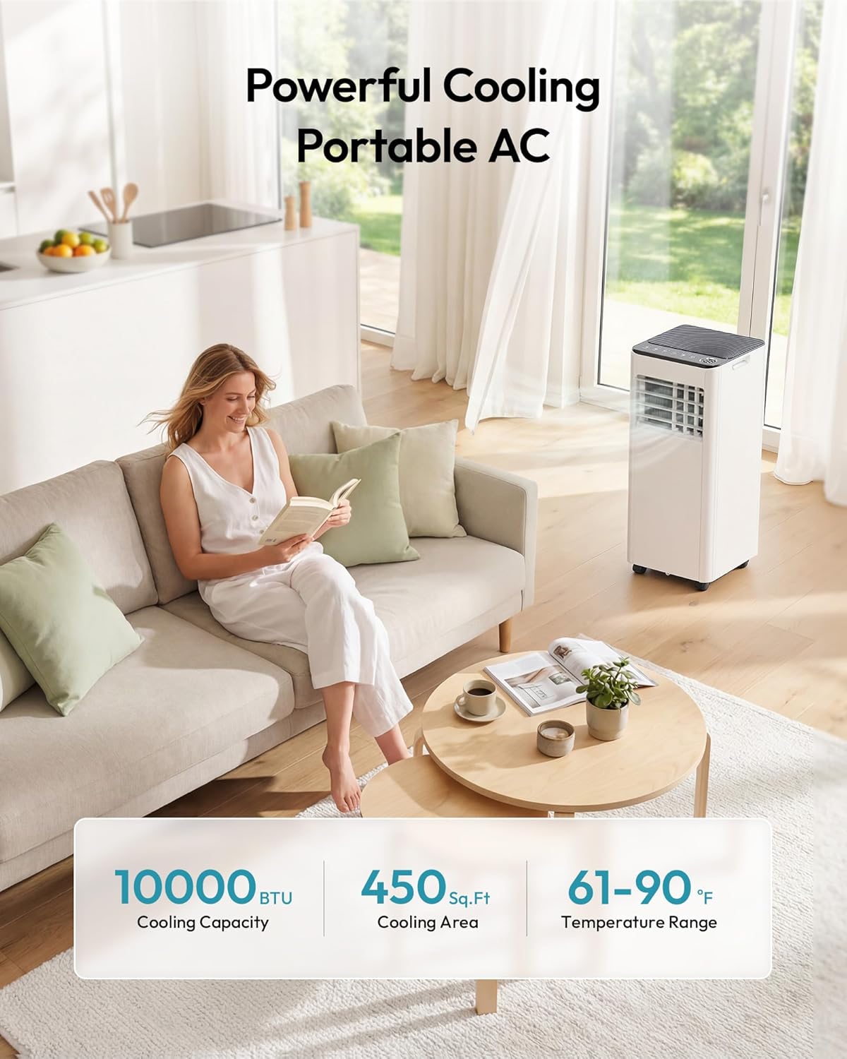 EUHOMY 10,000 BTU Portable Air Conditioner, 3-in-1 Portable AC Unit with Cools, Dehumidifier, Fan, 50 dB Sleep Mode, Cools 450 Sq.Ft. with 400 CFM Airflow, Installation Kit for Bedroom, Livingroom