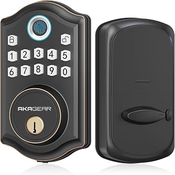 AkaGear Keyless Entry Door Lock with Fingerprint, Oil Rubbed Bronze