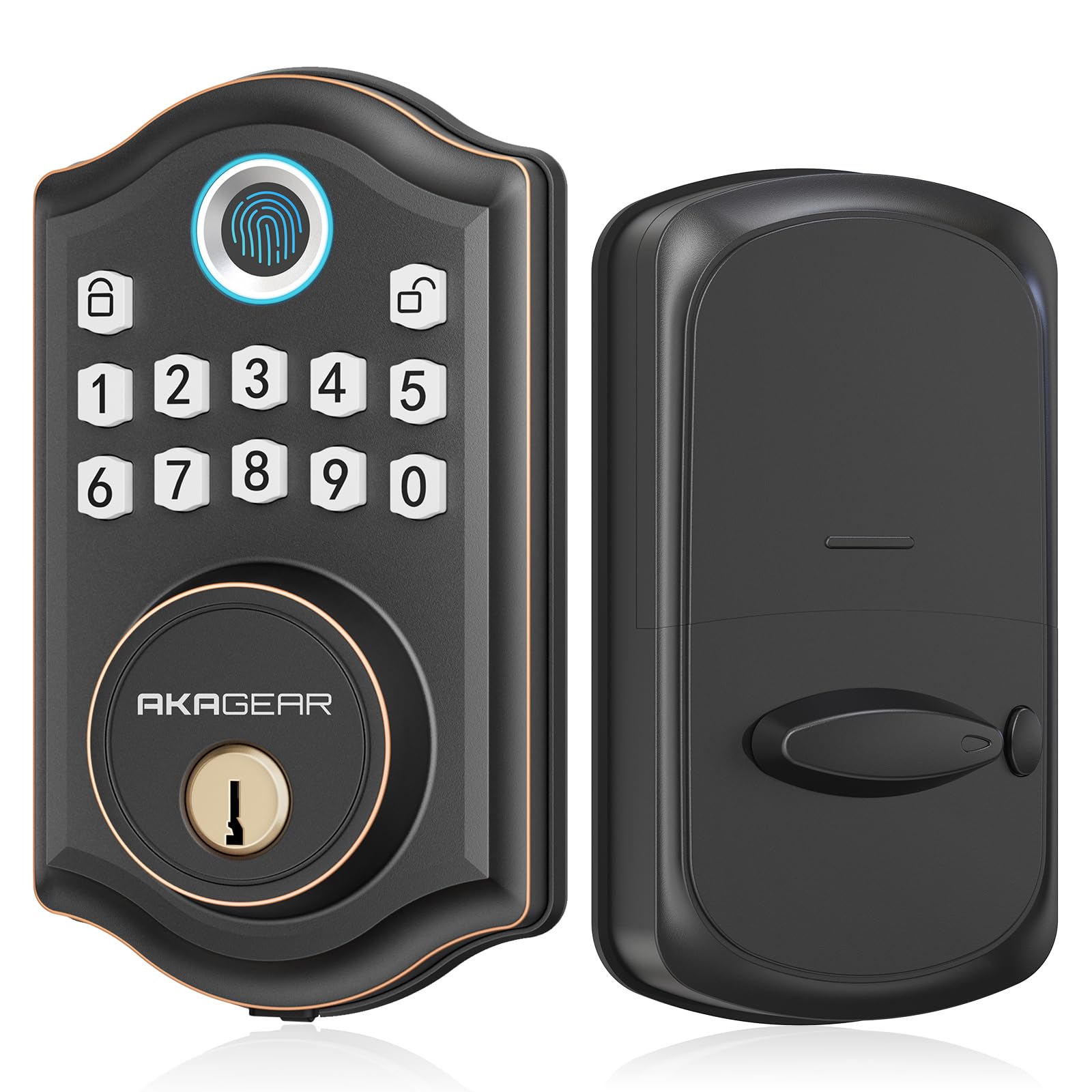 AkaGear Keyless Entry Door Lock with Fingerprint, Oil Rubbed Bronze