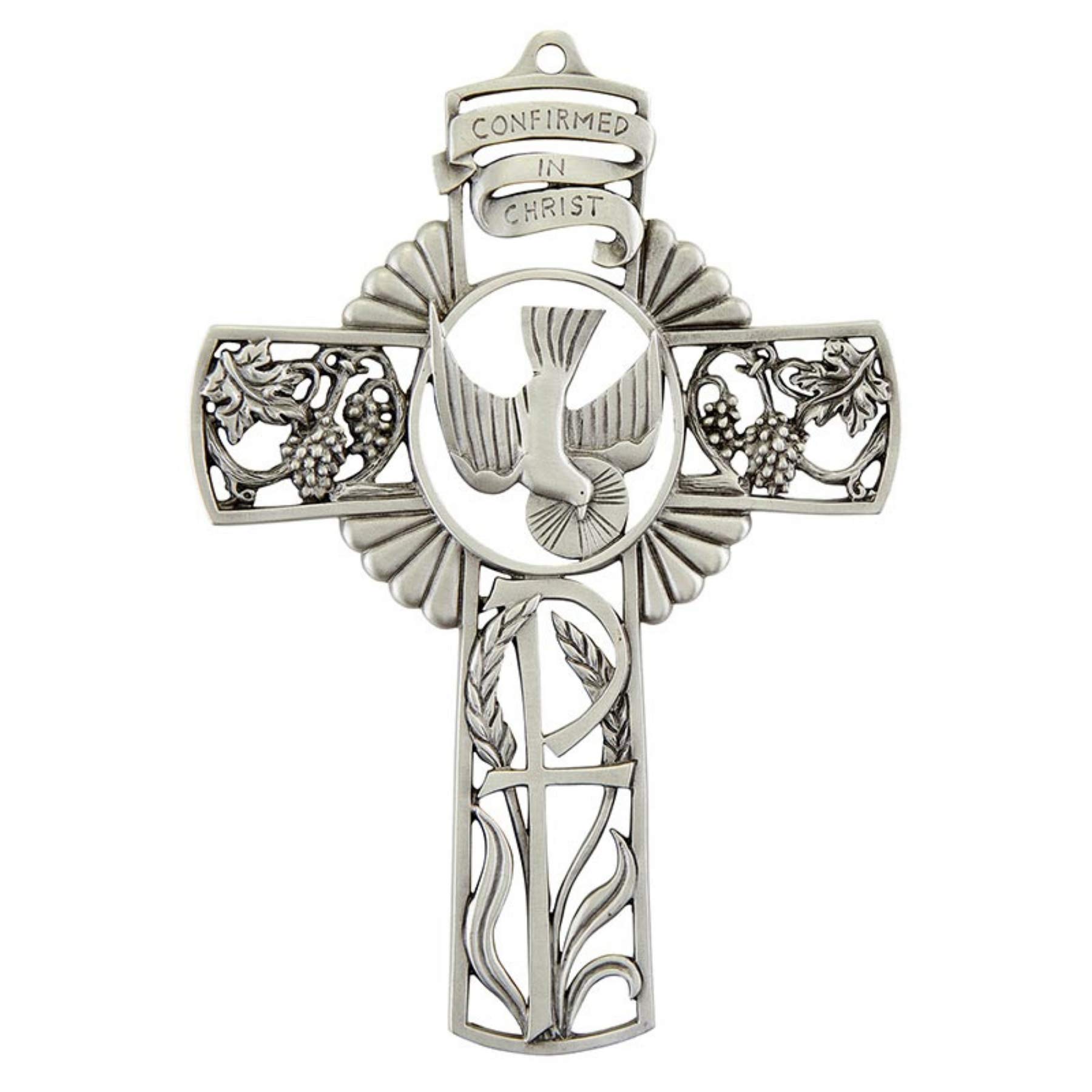 Pewter Confirmed in Christ Confirmation Wall Cross with Holy Dove, 5 Inch