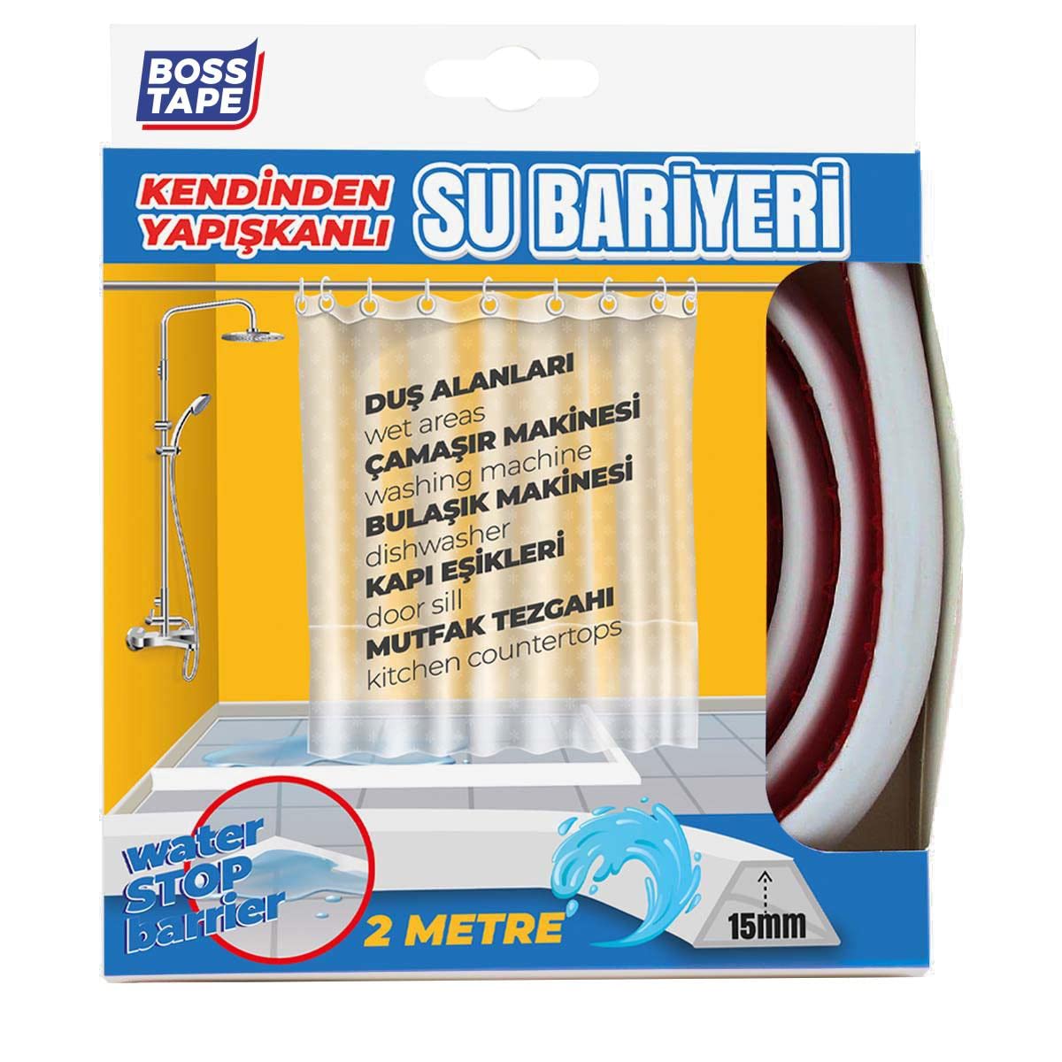 Boss Tape Duş, Kapı Eşiği, Mutfak Tezgahı Etrafı Su Kesici Bariyer - 2 metre