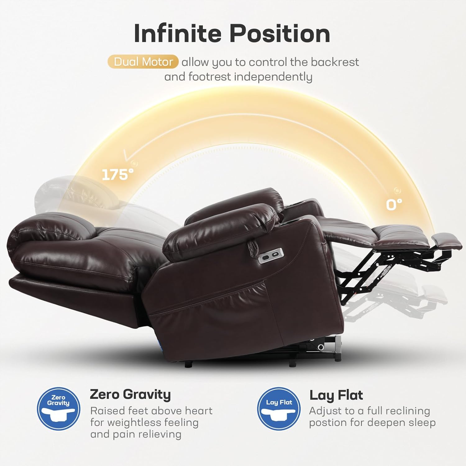 Tami Tami Dual Motor Power Lift Recliner Chair for Elderly with Massage and Heat, Electric Lift Chair for Big and Tall Adults, USB A&C, 2 Cup Holders (T6013 - Faux Leather, Dark Brown, Oversized)