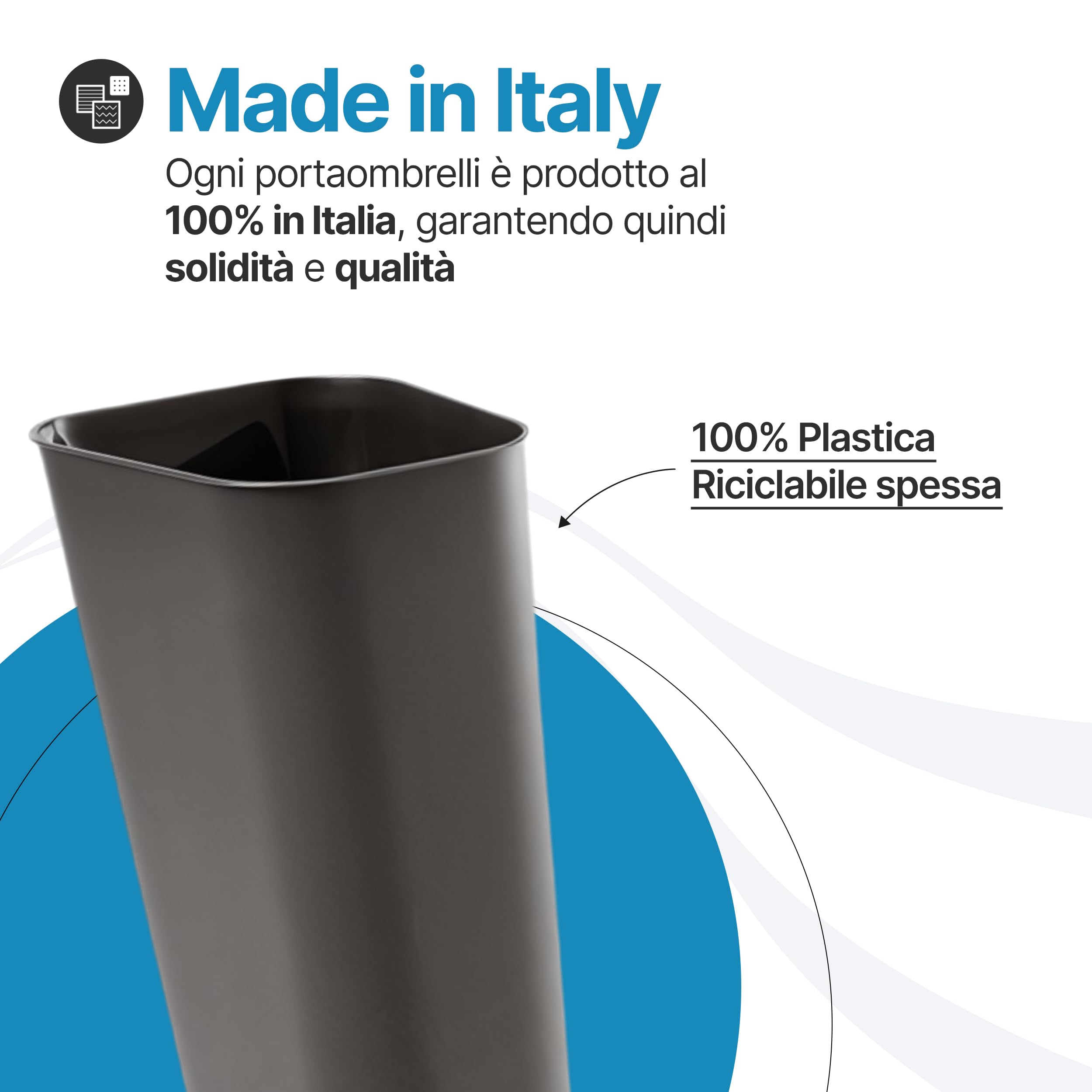 Tomaino - Portaombrelli da Interno ed Esterno 24x26x55 cm per Ingresso Casa, Negozio e Ufficio - Portaombrelli Nero in Plastica Resistente - Fino a 15 Ombrelli