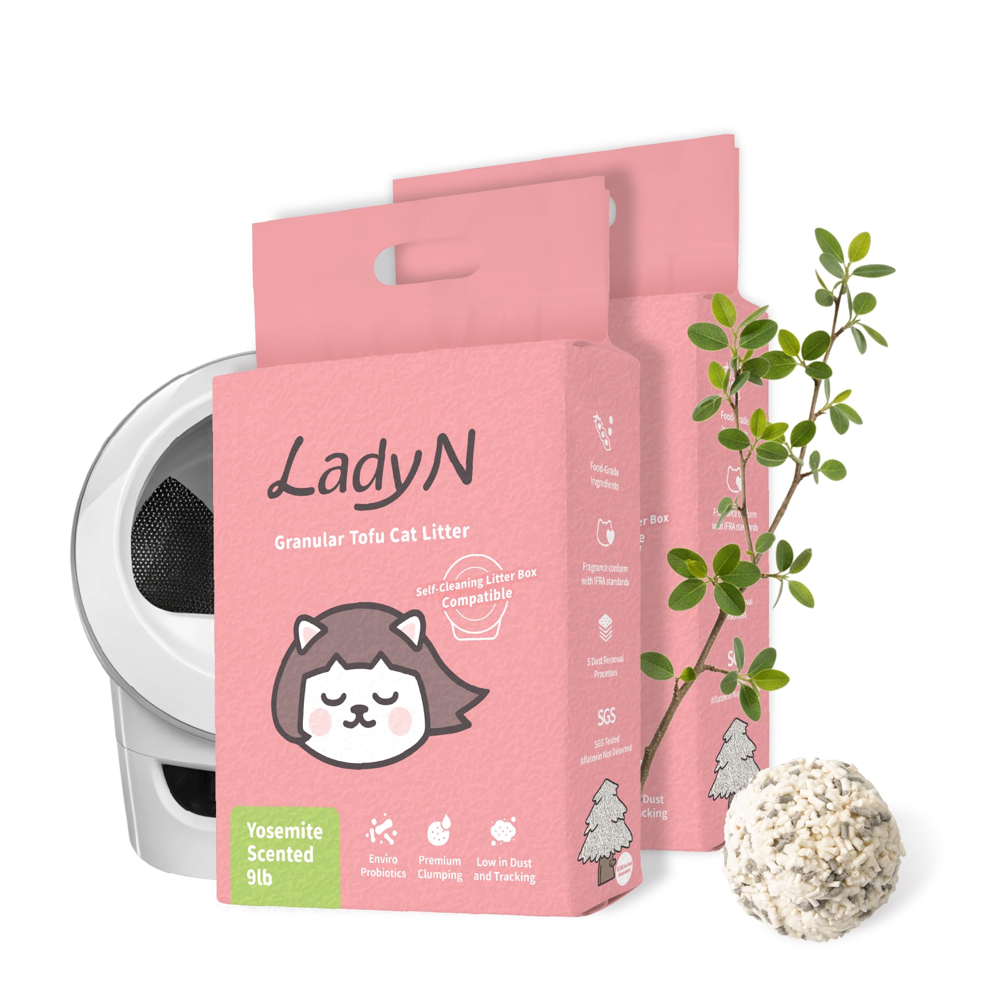 Lady N Tofu Cat Litter, Low Dust Compatible with Auto-Box Yosemite 18lb