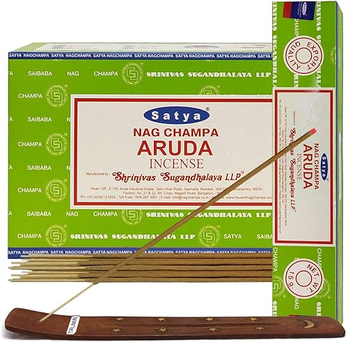 Aruda - Varillas de incienso y soporte para varillas de incienso, paquete Insence Insense Satya Incense
