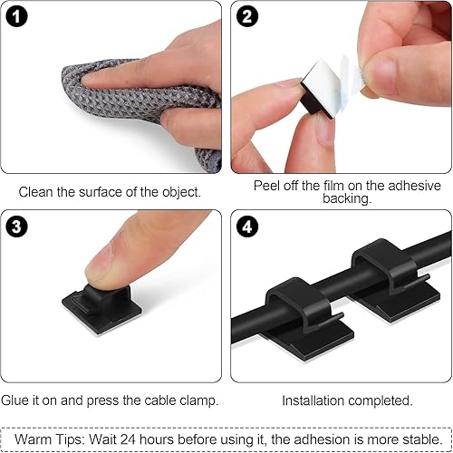 Miniatura 5 de 50 clips adhesivos para cables, clips de cable de pared mejorados, clips de alambre para cables, gestión de cables de carga, clips de gestión de